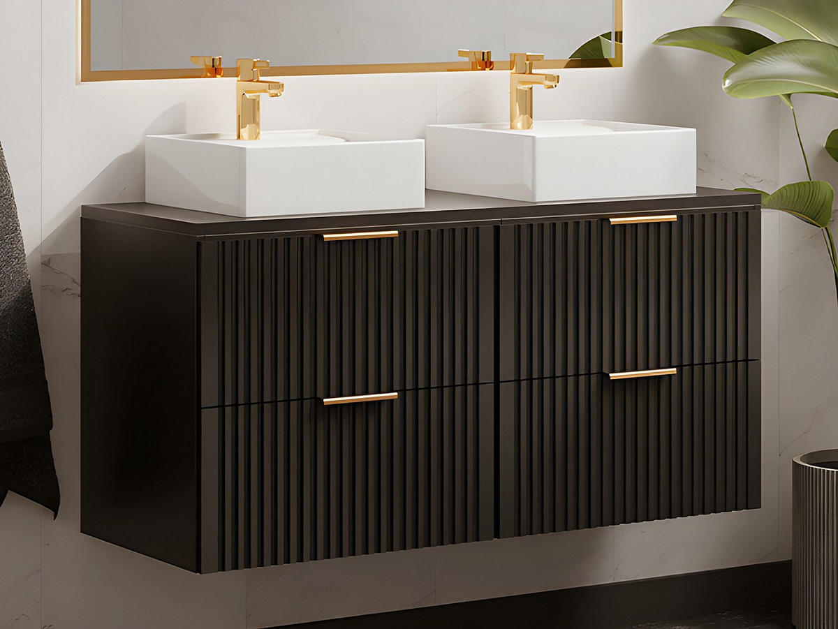 DOPPELWASCHTISCH - 120cm x 46cm - MDF - schwarz - ZEVARA - Schwarz, Holz (120/57/46cm) - Vente-Unique