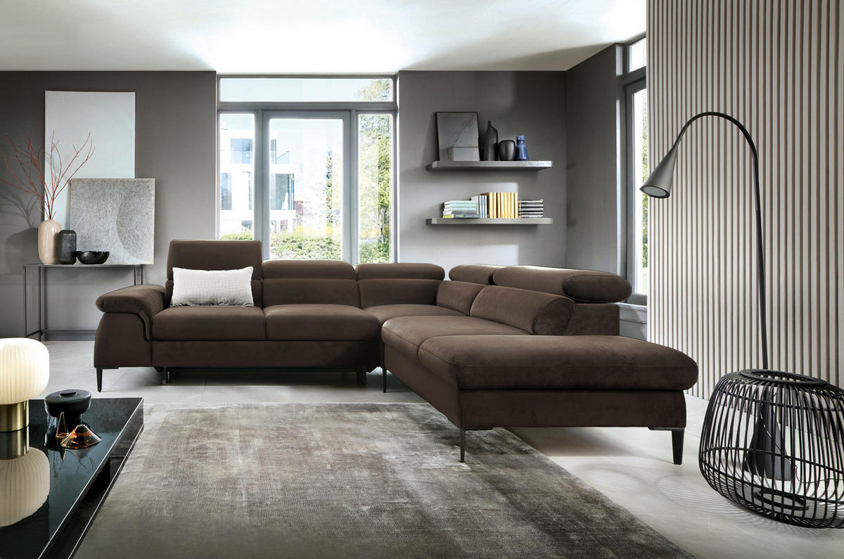 SCHLAFSOFA 280 cm Amaro L mit verstellbaren Kopfstützen, Rechts, Braun - Braun, Holz (214/280cm) - Emporius