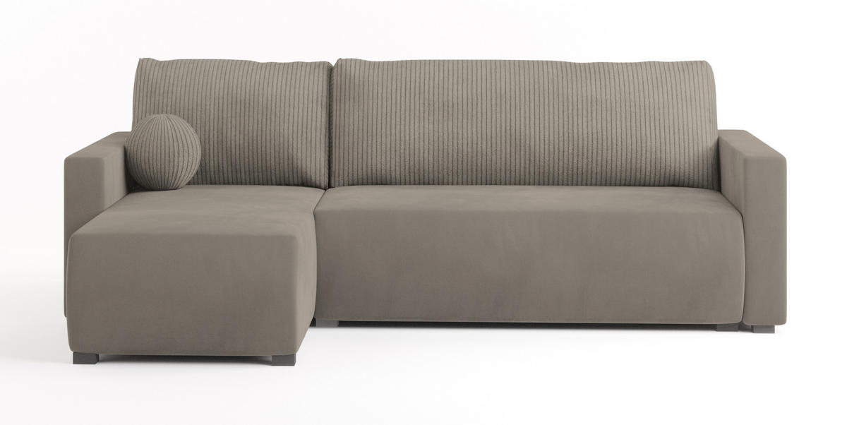 ECKSOFA SORGE Beige Plüsch-Stoff mit Schlaffunktion - Beige, Holz (220/143cm) - MASSENO