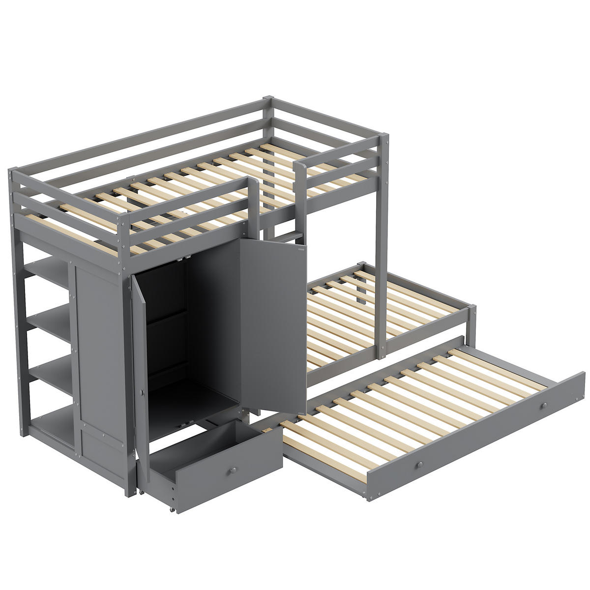 ETAGENBETT 90/200 cm grau mit Ausziehbett und Kleiderschrank - Grau, Holz (90/200cm) - OKWISH