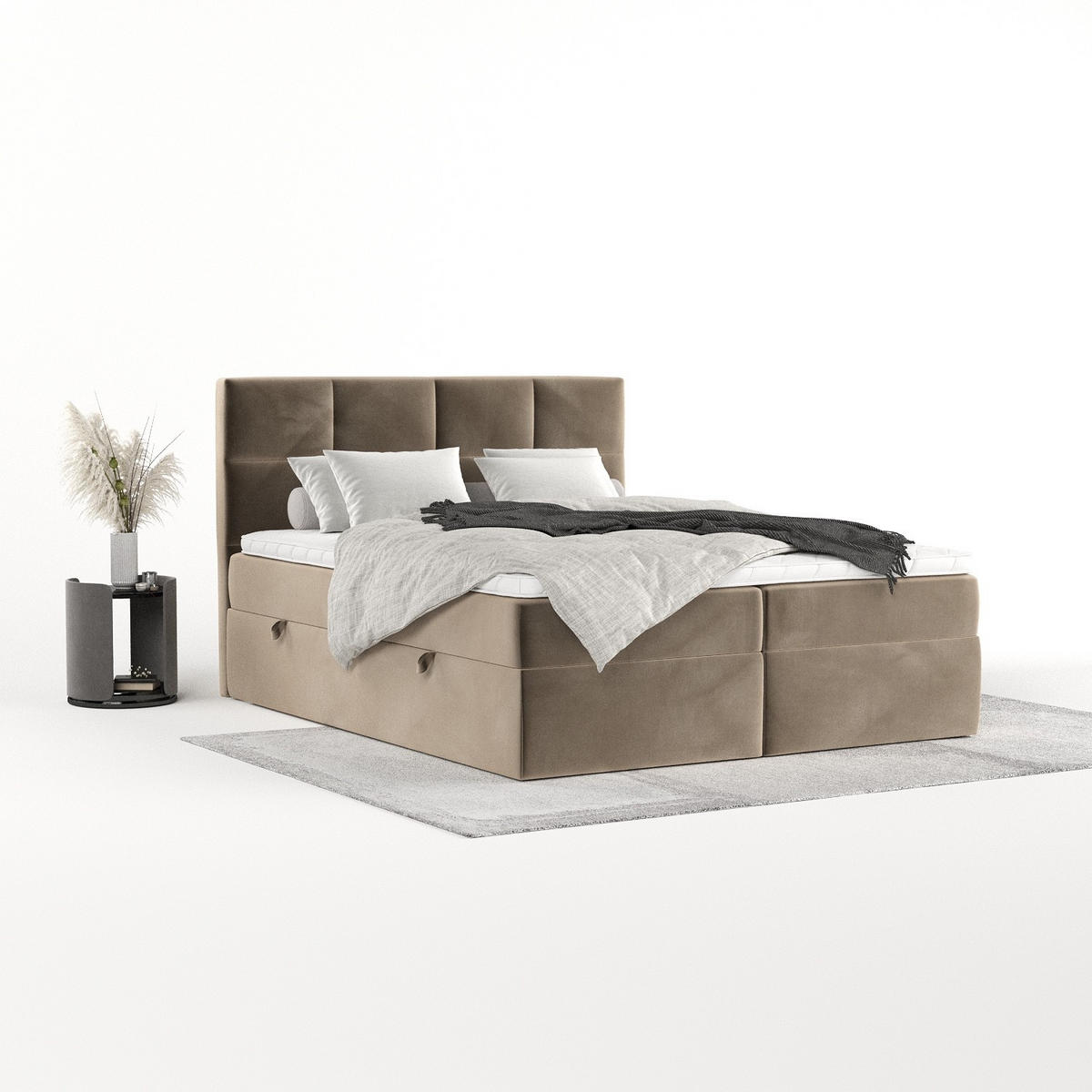 BOXBETT Oris 180/200 cm Taupe im Paros Stoff - Taupe/Schwarz, Holz/Holzwerkstoff (180/200cm) - AltaBeds