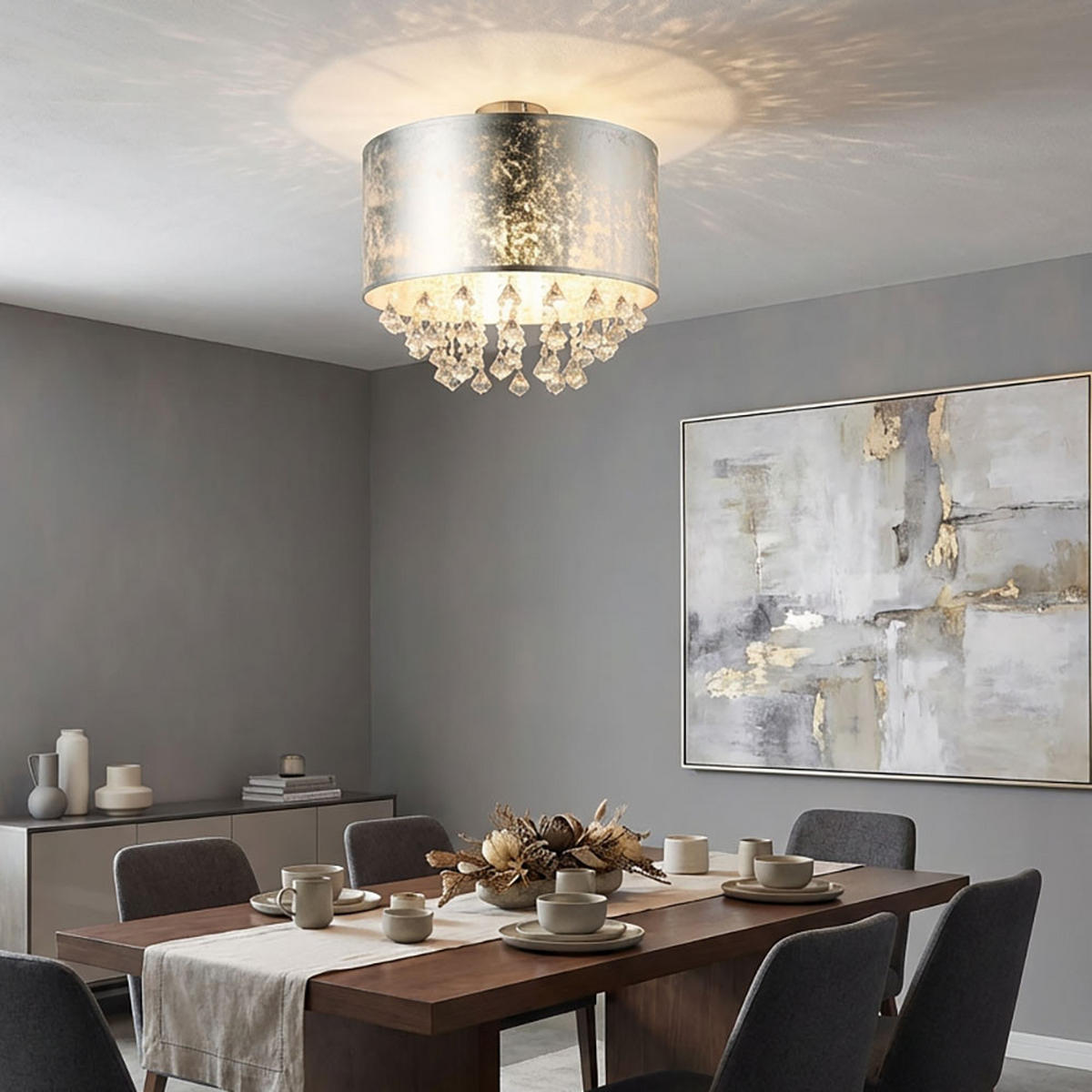 DECKENLEUCHTE AMY Silber Textil - Silberfarben, Metall (40/40/38cm) - Globo Lighting