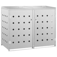 2ER Mülltonnenbox SOGI Edelstahl | 138x115x77,5cm silber | Für 2 Tonnen 240L - Silberfarben, Metall (138/115/77.5cm) - DELUKE