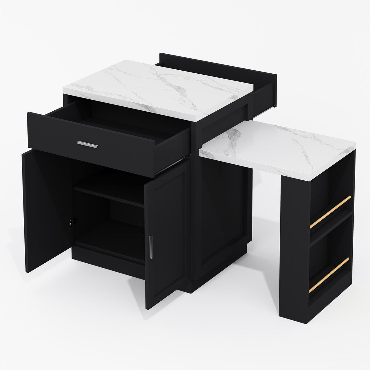 KUECHENINSEL mit ausziehbarem Esstisch 211 x 55 x 89,5 cm MDF Schwarz - Schwarz, Holz (55/89.5/211cm) - Beauniv