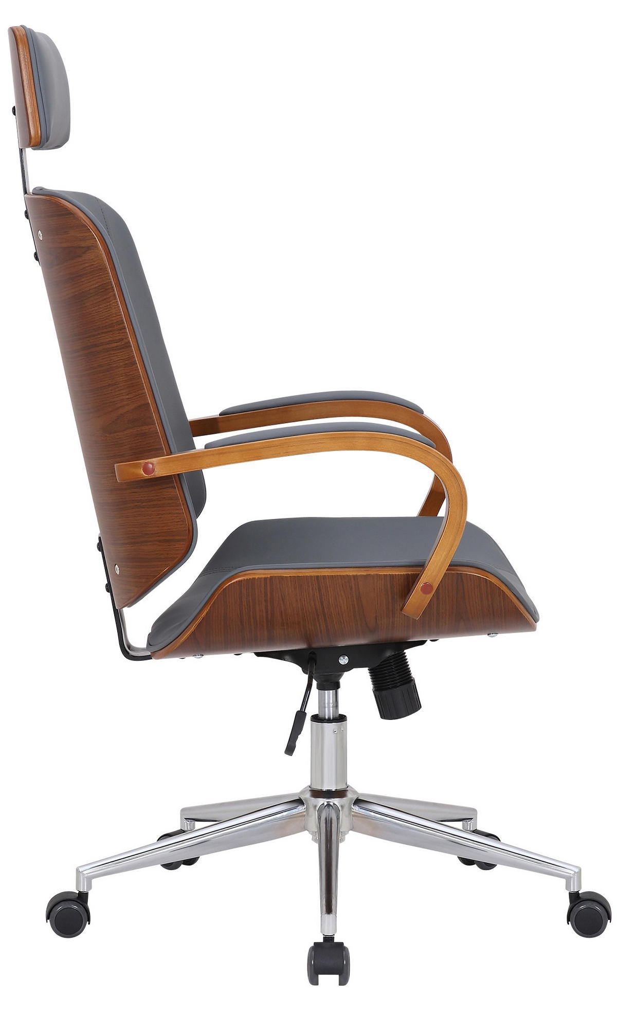 DREHSTUHL Lederlook Walnuss/Grau - Chromfarben/Walnussfarben, Textil/Metall (70/118/70cm) - CLP