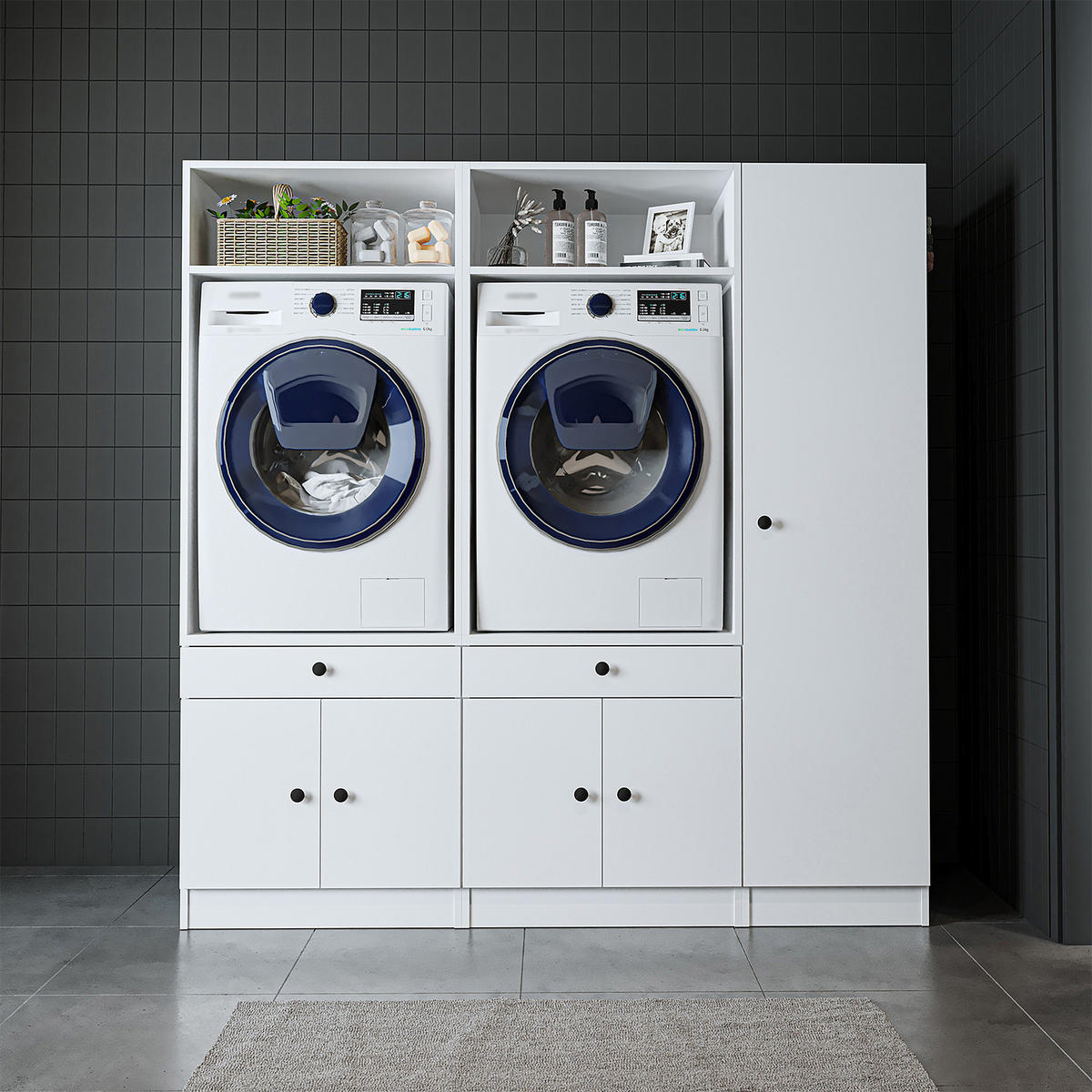 WASCHMASCHINENSCHRANK Serie 1 179cm Breit, 184cm Hoch - Weiß, Holzwerkstoff (179/184/67cm)