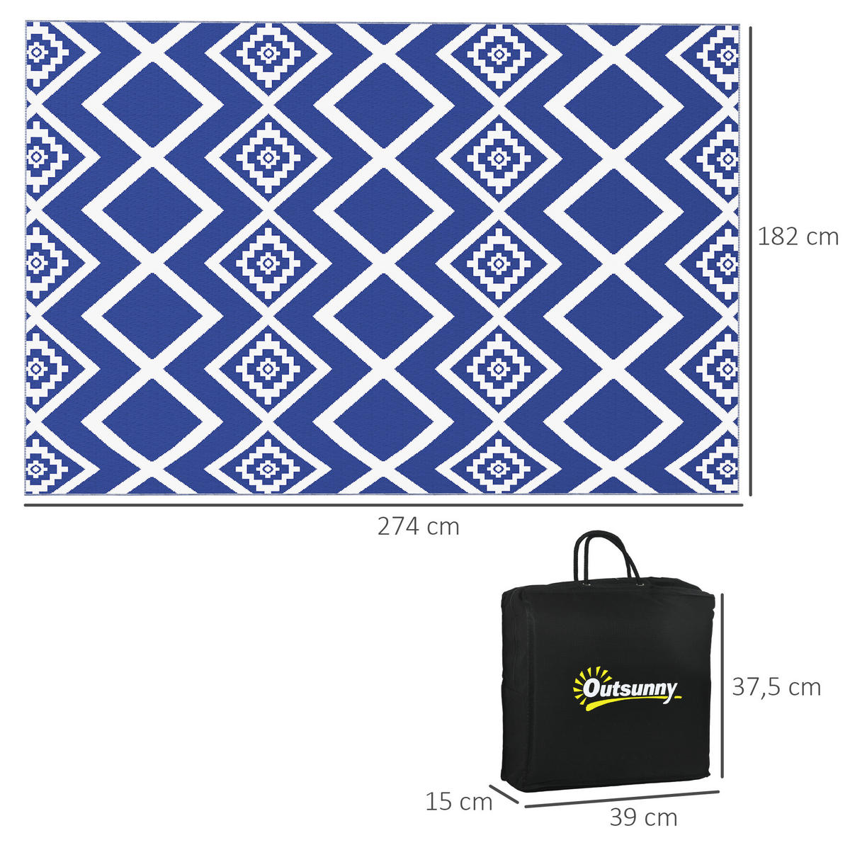 OUTDOORTEPPICH, Kunststoff, Blau+Weiß - Blau/Weiß, Kunststoff (182/274cm) - Outsunny