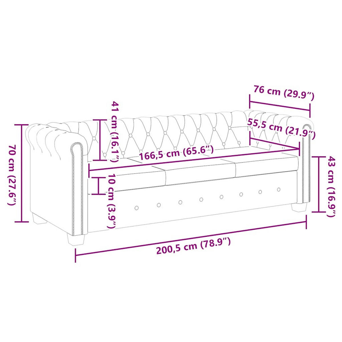 CHESTERFIELD-SOFA -Sitzer Und 3-Sitzer Braun - Braun, Leder (145.5/70/76cm) - vidaXL