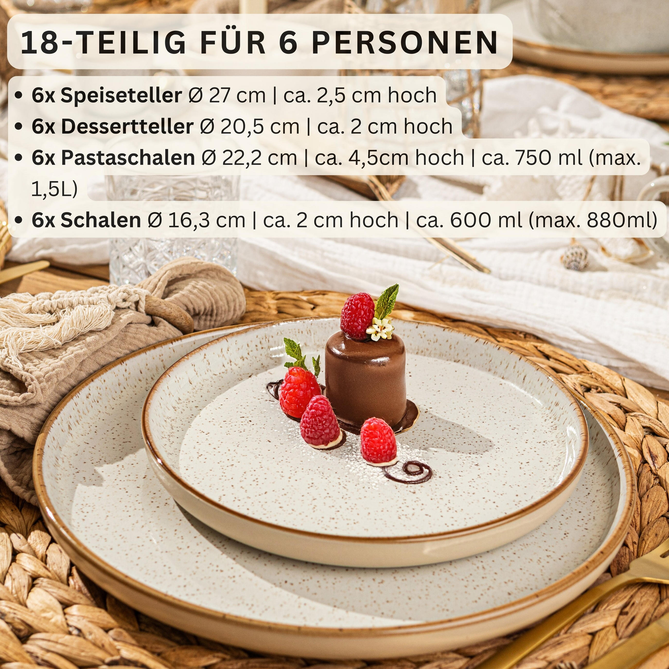 TAFELSERVICE RIO CREME - 18 teilig aus Steingut - Creme, Stein (17/25/25cm) - Sänger