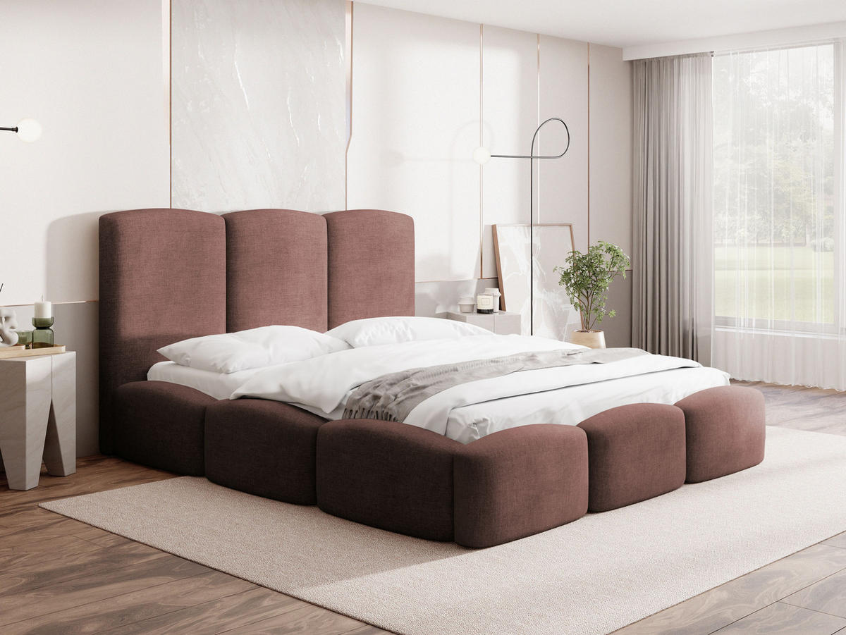 POLSTERBETT Harmony mit Bettkasten & Lattenrost in Altrosa Chenille 140 x 200 cm - Birkefarben/Altrosa, Holzwerkstoff/Kunststoff (140/200cm) - WFL GROUP