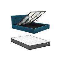 BETT mit Bettkasten - 2 Personen - Stoff - Blaugrün - - Grün, Textil (180/200cm) - Vente-Unique