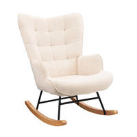 SCHAUKELSTUHL mit Metallgestell und Holzsockel, Teddystoff, Beige - Beige, Holzwerkstoff (68/92/75cm) - BursDany