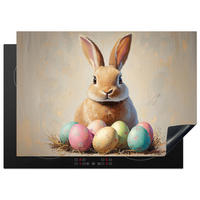 HERDABDECKPLATTE Osterhase - Pastell - Eier Herdabdeckung Induktionsfeld 75x52 cm - Beige, Kunststoff (75/52/0.2cm) - MuchoWow