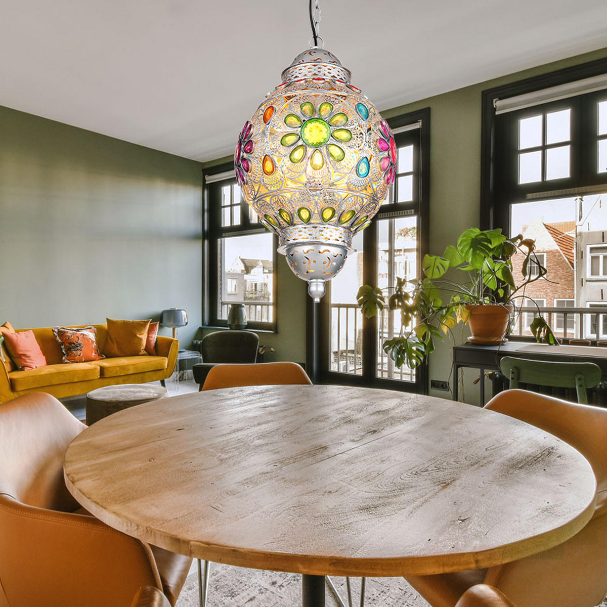 LED HÄNGELEUCHTE GELASIUS Silber Bunt - Multicolor, Metall (27/27/120cm) - Globo Lighting