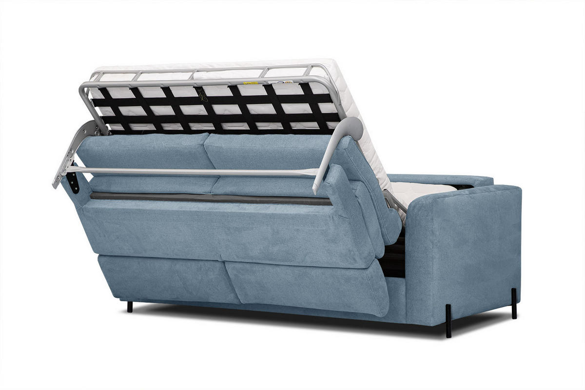 SOFA MEZO 3-Sitzer mit Schlaffunktion, blau - Blau/Schwarz, Holz/Textil (232/90/107cm) - Courtois Laville