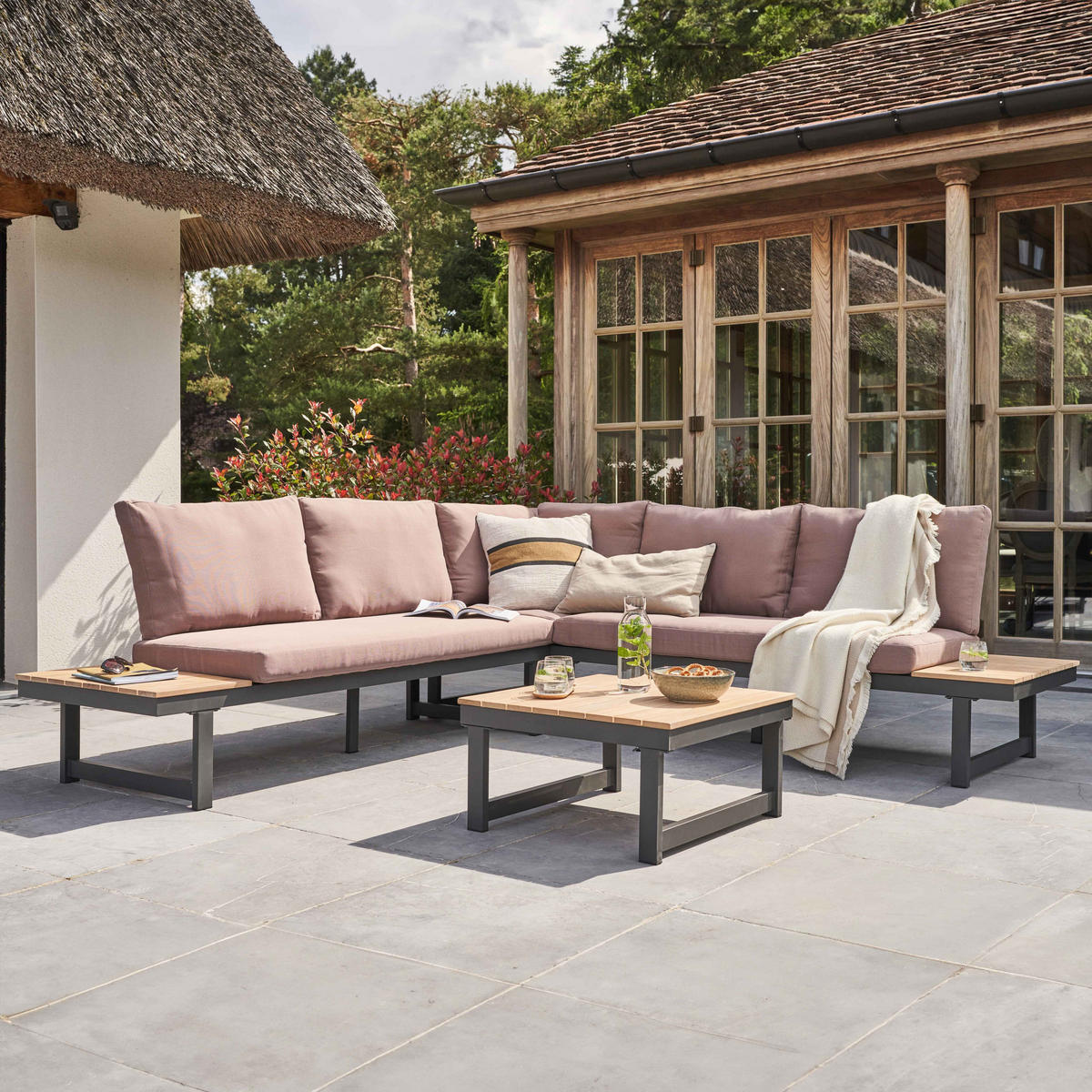 GARTEN-LOUNGEGARNITUR 6-Sitzer, Taupe - Taupe, Holz - Oviala