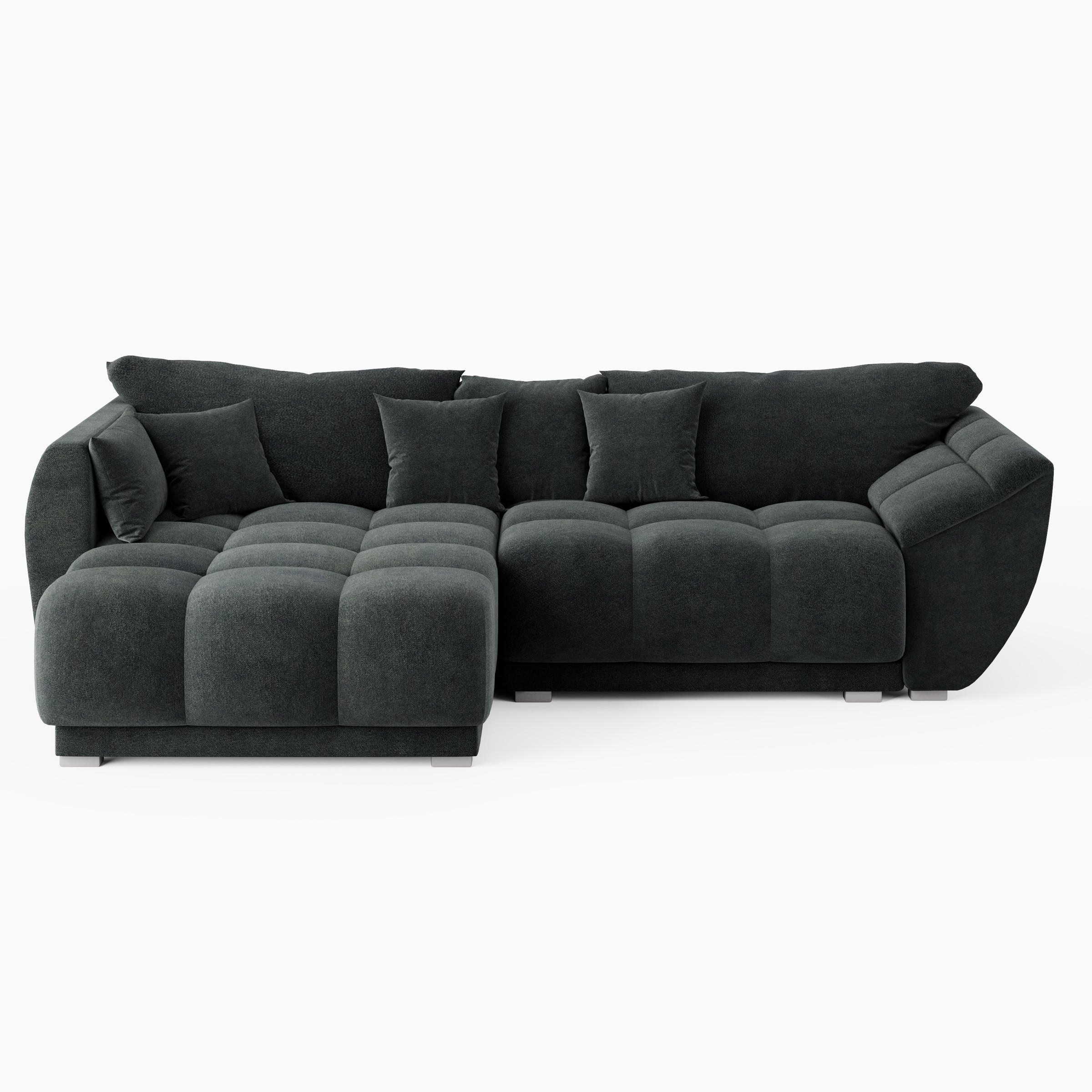 ECKSOFA LARGO Links Dunkelgrün Velours Premium L-Form Couch mit Schlaffunktion & Bettkasten - Dunkelgrün/Schwarz, Holz (180/285cm) - Barchello