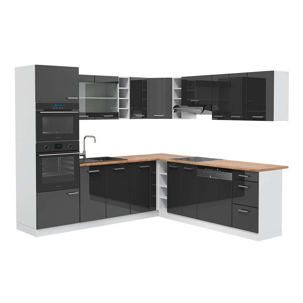 ECKKÜCHE R-Line Anthrazit Hochglanz/Weiß 237 x 247 cm, AP Eiche - Anthrazit/Weiß, Holzwerkstoff (247/81.6/60cm) - Vicco