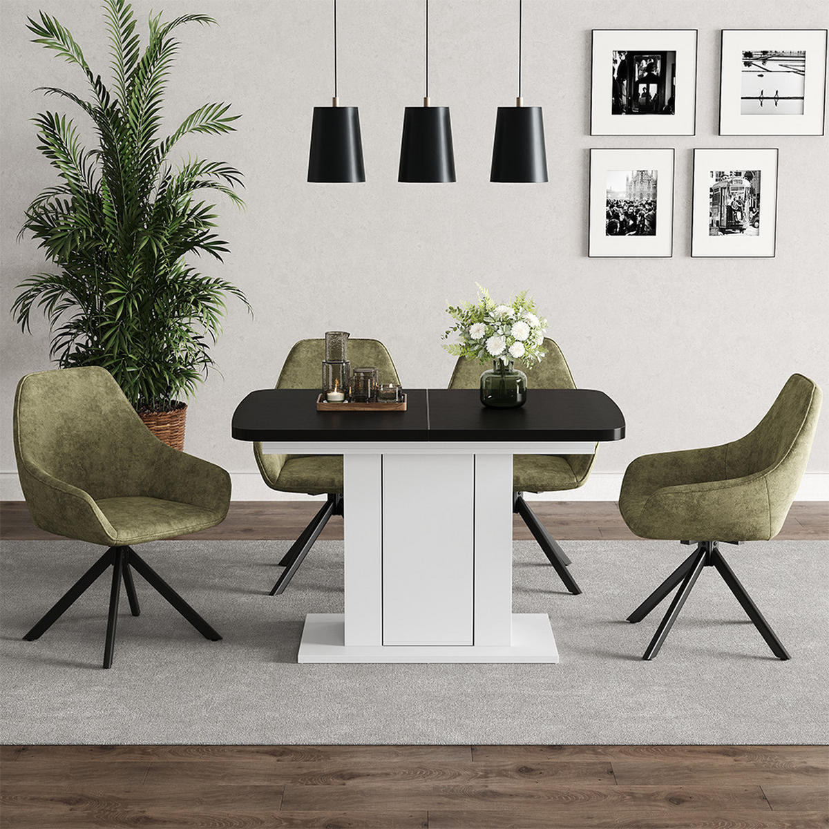 ESSTISCH Fenaro Schwarz/Weiß 120 x 80 cm - Schwarz/Weiß, Holzwerkstoff (80/120/76cm) - Vicco