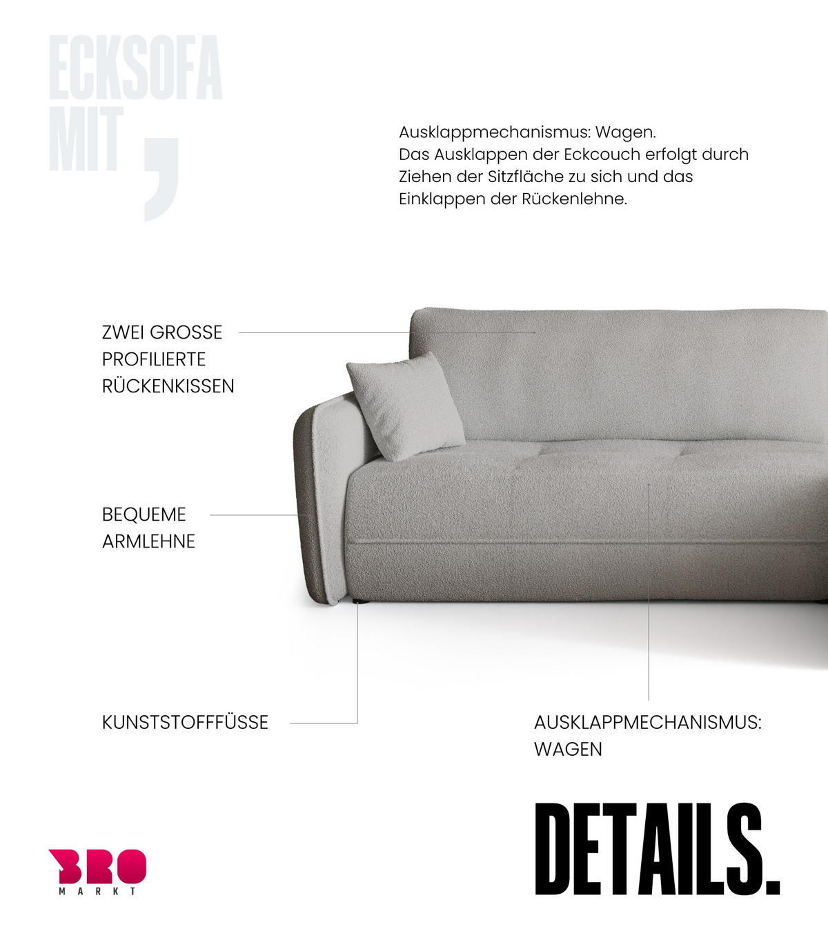 ECKSOFA CLAUDIO mit Schlaffunktion Grau - Grau, Textil (263/150cm) - Bromarkt