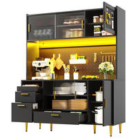 BUFFET mit Vitrine, Schubladen, LED, offenen Fächern, Schwarz-Gold - Schwarz, Holzwerkstoff/Metall (140/180/40cm) - EVRYAE