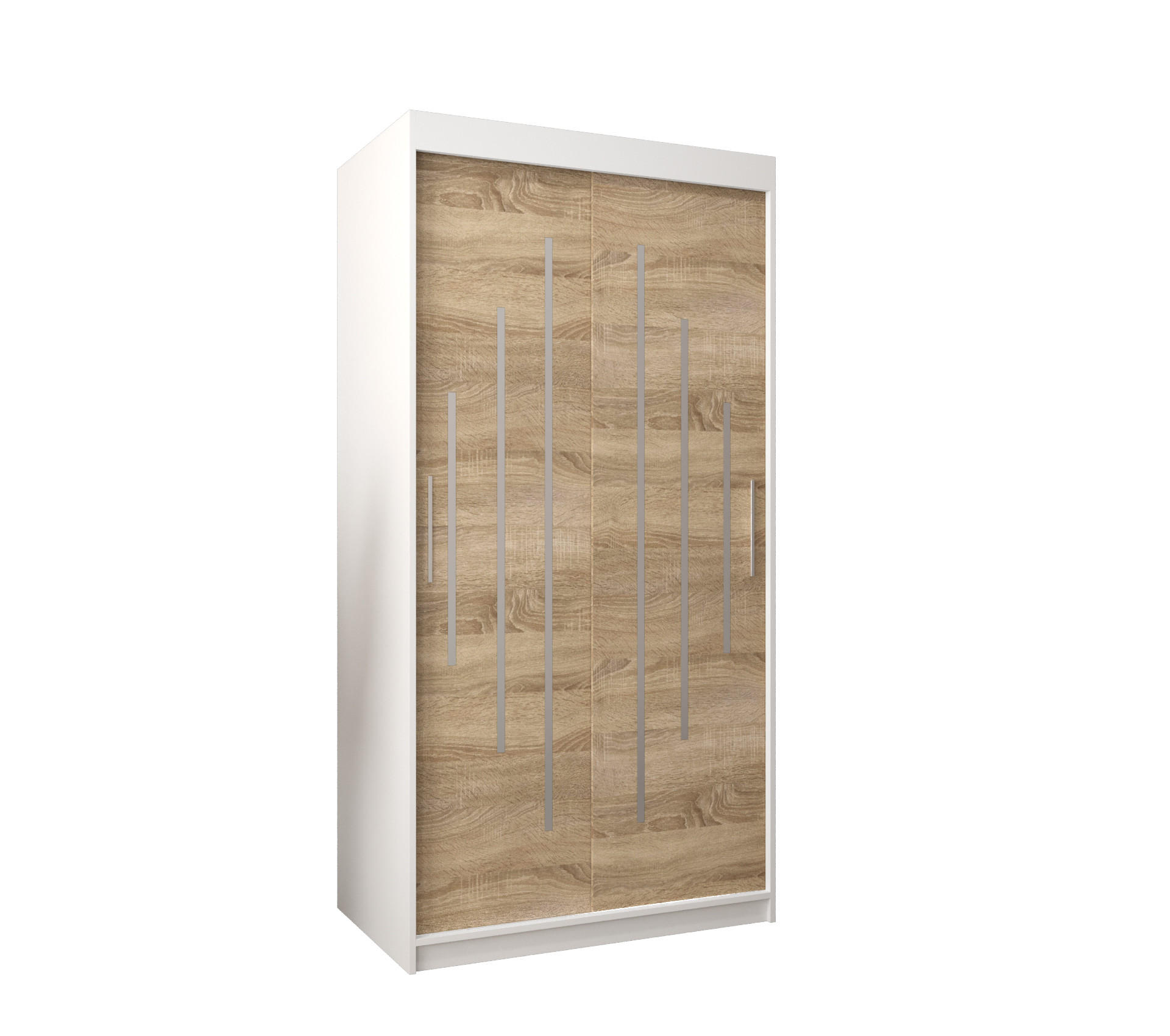 Abiks Möbel Schwebetürenschrank Weiß, Sonoma Eiche 100x200x62 cm