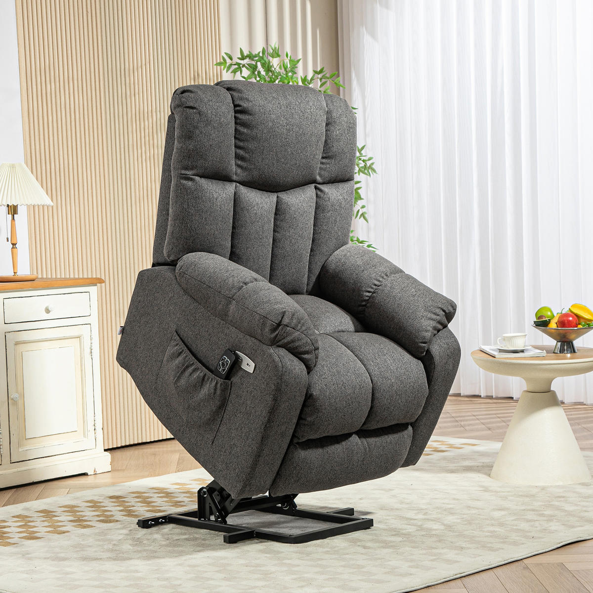 FERNSEHSESSEL mit Aufstehhilfe Elektrisch Relaxsessel mit Liegefunktion - Dunkelgrau, Textil (95/107/92cm) - HOMCOM