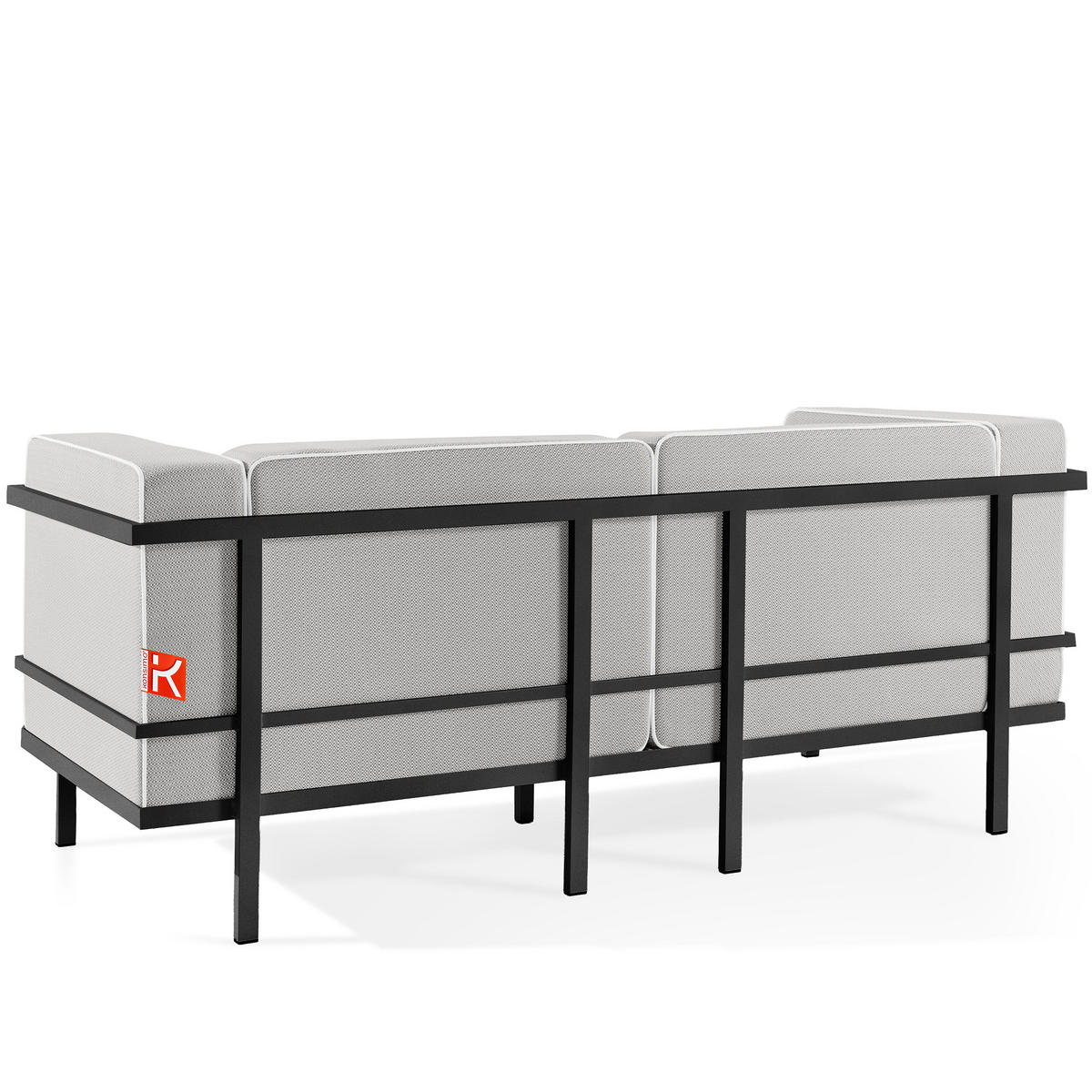 GARTENLOUNGE-SET TRIGLO 4-tlg., 1x Tisch, 2x Sessel, 1x Sofa 2-Sitzer, Modern, Dunkelgrau - Dunkelgrau/Weiß, Glas/Textil - KONSIMO®