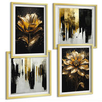 BILDER SET 4er Set - 50x50 cm & 40x60 cm Goldrahmen - Stilvolle moderne Blumen - Goldfarben, Kunststoff (50/50cm) - TULUP