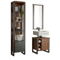 BADMÖBEL-SET 3-teilig Eiche Stirling, Matera grau, Badkombination 120 x 205 cm - Eichefarben/Grau, Holzwerkstoff (120/205/40cm)