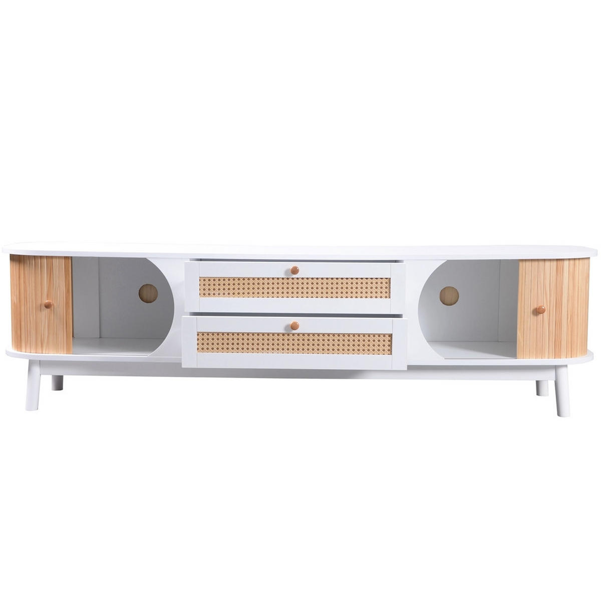 TV-SCHRANK Landhausstil mit Türen & Schubladen Rattanseiten Weiß - Weiß, Holz (47/8/184cm) - FLIEKS