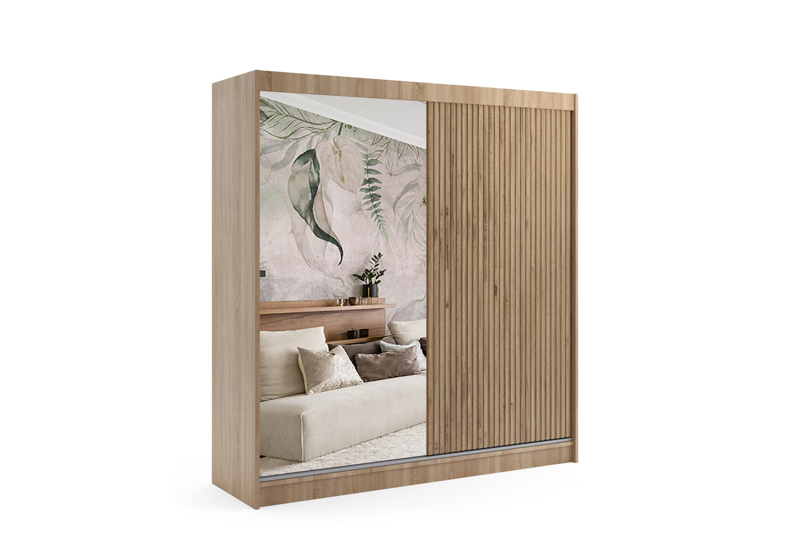 KLEIDERSCHRANK VILAN mit Spiegel - 200 cm - Sonoma Eiche|Eichefarben - Eichefarben/Sonoma Eiche, Holzwerkstoff (200/215/61cm) - ALTDECOR