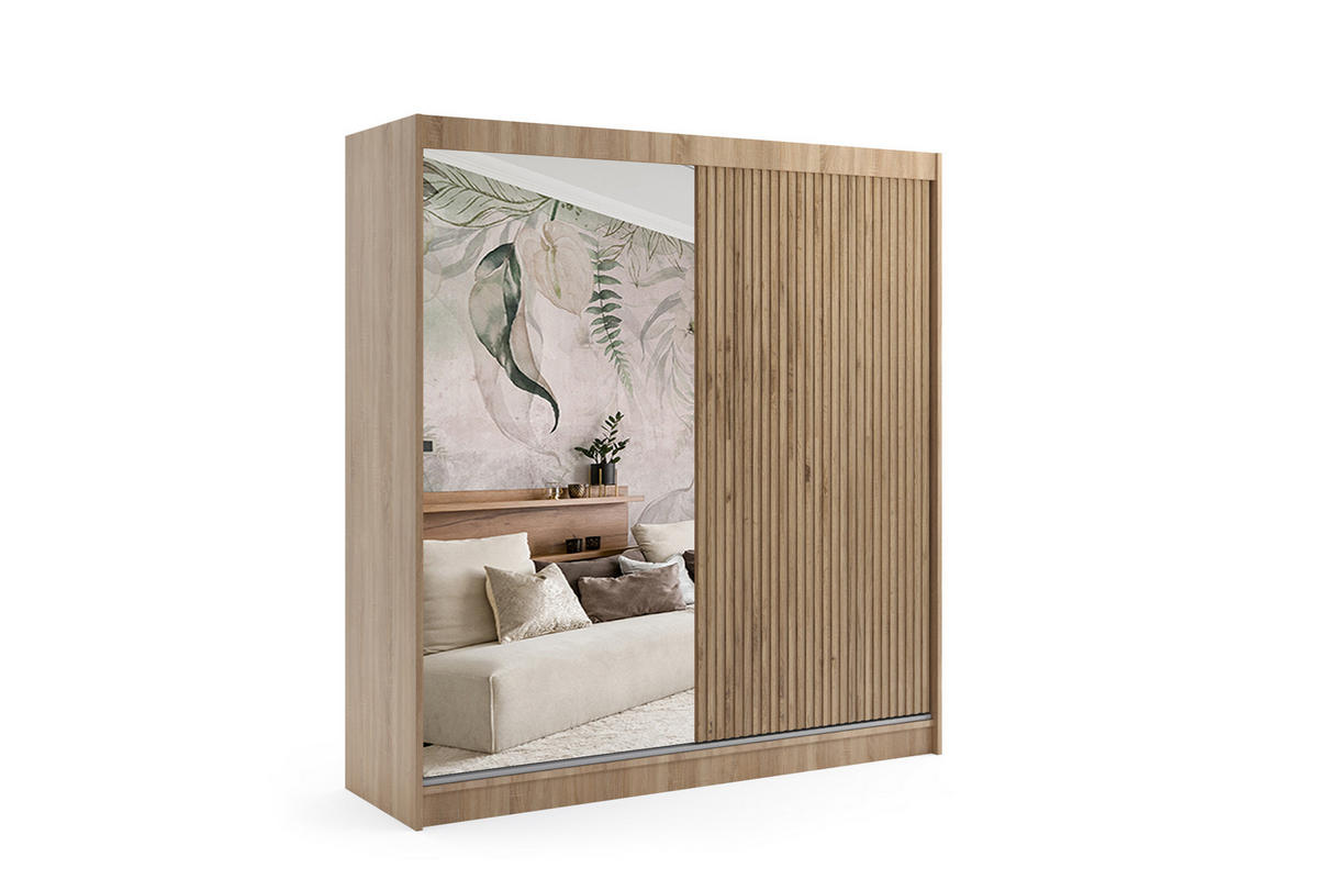 KLEIDERSCHRANK VILAN mit Spiegel - 200 cm - Sonoma Eiche|Eichefarben - Eichefarben/Sonoma Eiche, Holzwerkstoff (200/215/61cm) - ALTDECOR