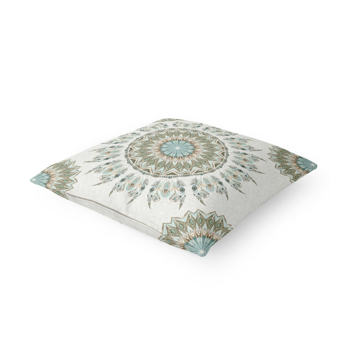 DEKOKISSEN Mandala Aquarell Federn Muster blau grün 40/40 cm - Blau, Textil (40/40/10cm) - Bilderwelten
