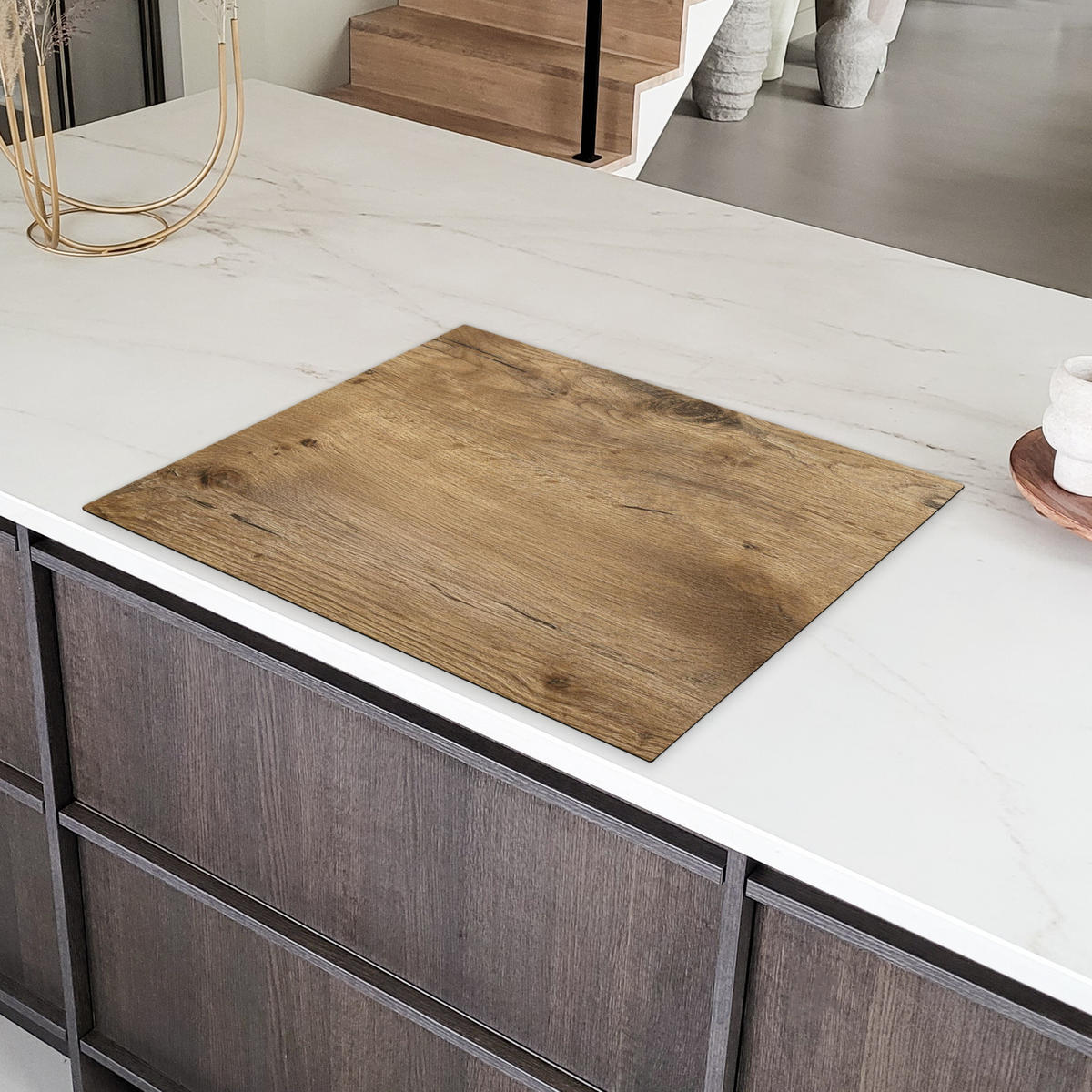 HERDABDECKPLATTE Holz - Braun - Holzoptik Induktionsmatte 77x59 cm - Eichefarben, Kunststoff (77/59/0.2cm) - MuchoWow