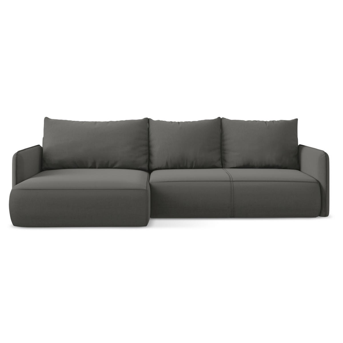 ECKSOFA mit Schlaffunktion Samt Stoff Grau - Dunkelgrau/Schwarz, Kunststoff/Textil (148/240cm) - LaMiaSofa