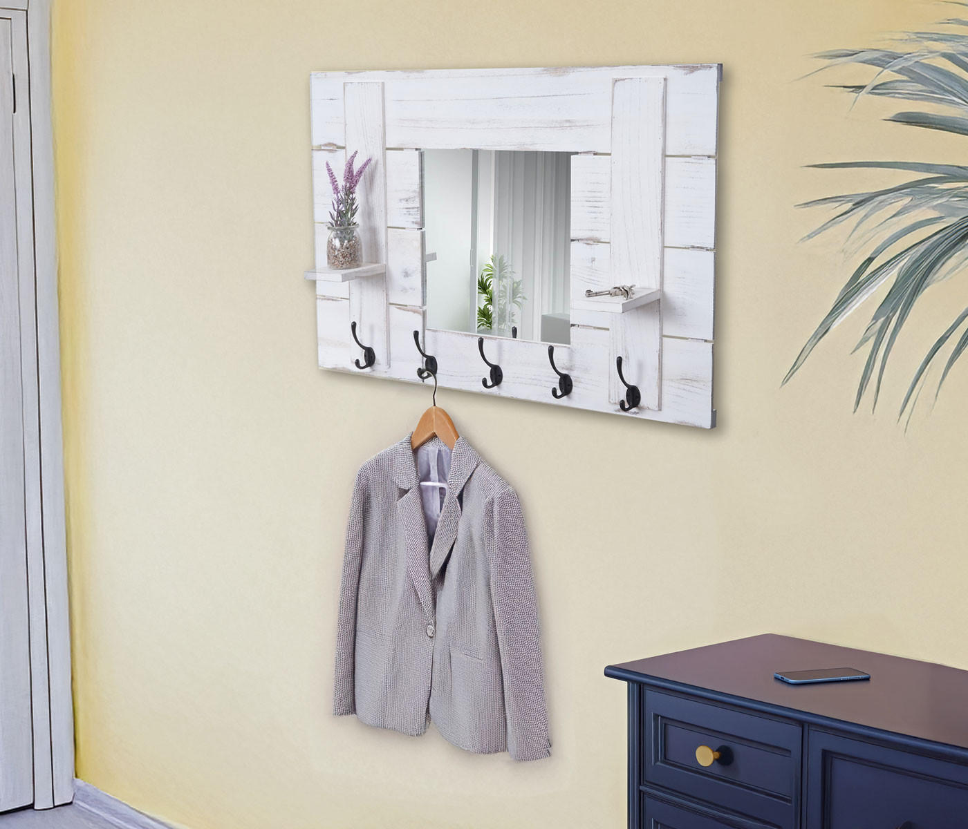 WANDGARDEROBE MIT SPIEGEL Weiß - Weiß, Holz (90/60/14cm) - MCW