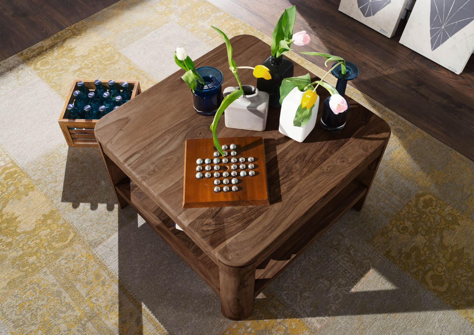 COUCHTISCH Sheesham 70x70x45 smoked cherry gebeizt TORONTO #106 - Dunkelbraun, Holzwerkstoff (70/70/45cm) - Massivmoebel24