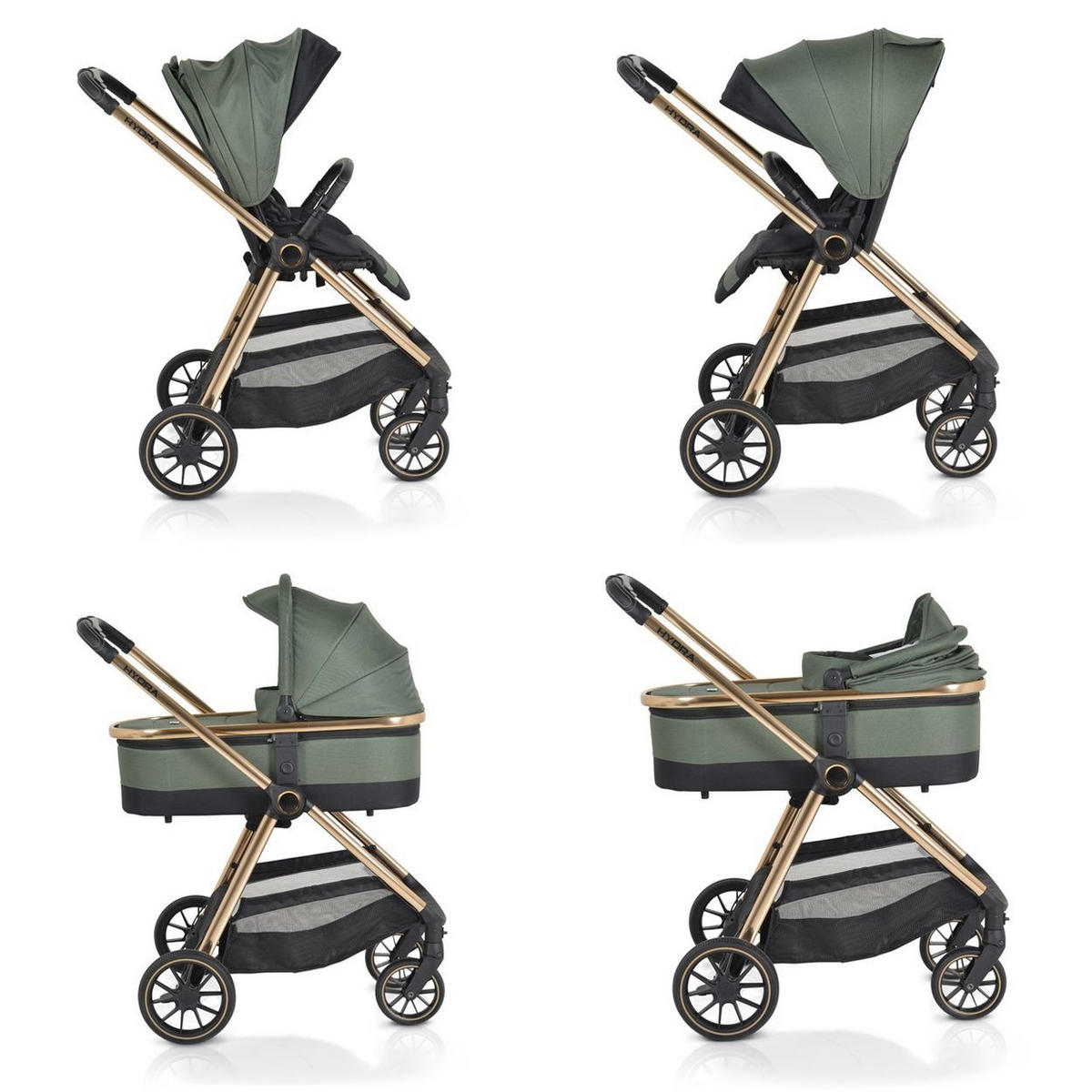 KINDERWAGEN 2 in 1 Hydra grün Babywanne Sportsitz Fußabdeckung Moskitonetz - Grün, Metall (80/63/105cm) - Cangaroo