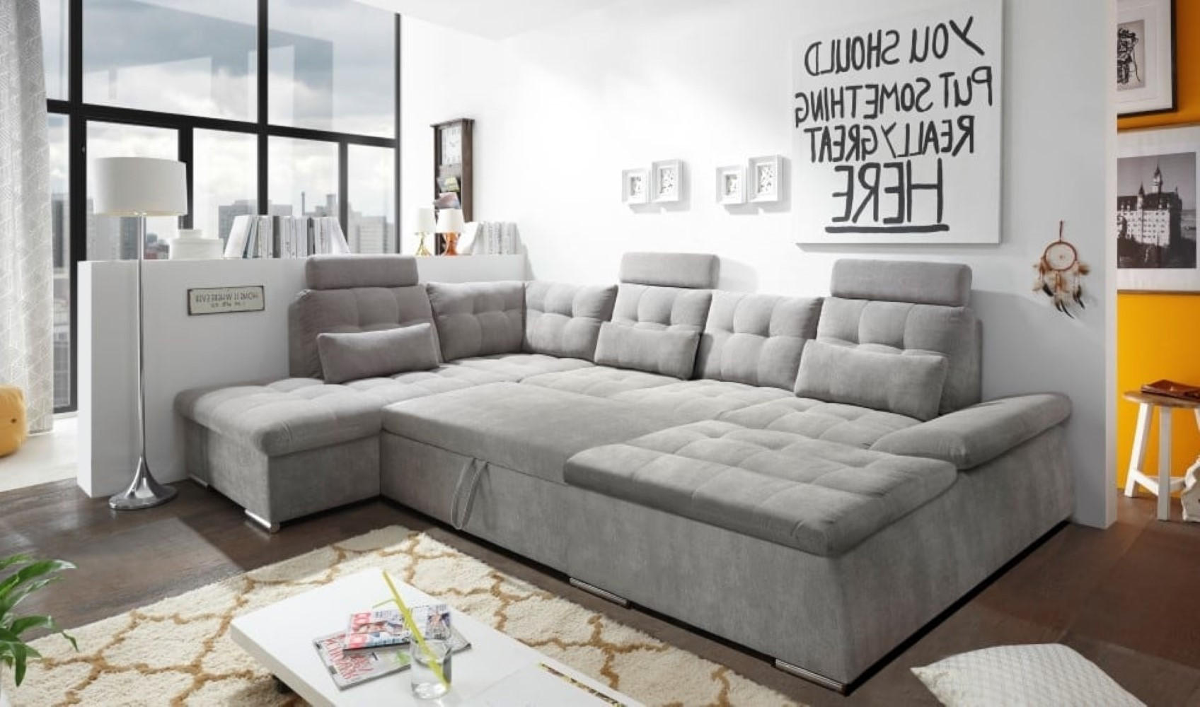 Thumbnail - ed exciting design Wohnlandschaft, Hellgrau, Textil, 5-Sitzer, U-Form,L-Form, 324x103x219 cm, Wohnzimmer, Sofas & Couche...