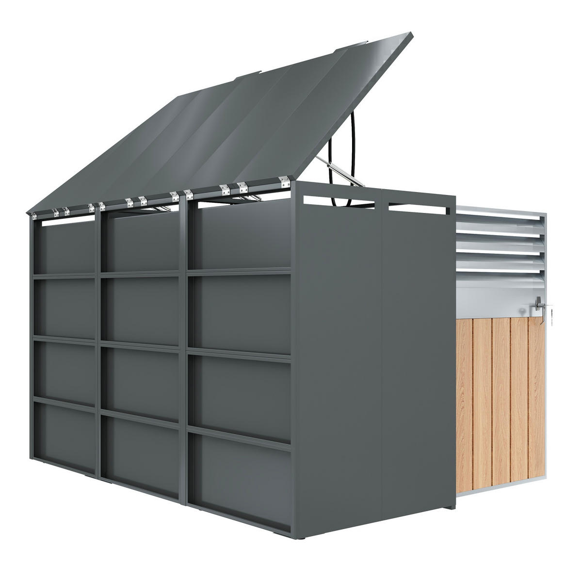 MÜLLTONNENBOX Pflanzdach 4er-Set Holzmaserung Grau - Grau, Metall (132/124/80cm) - ComfortXL