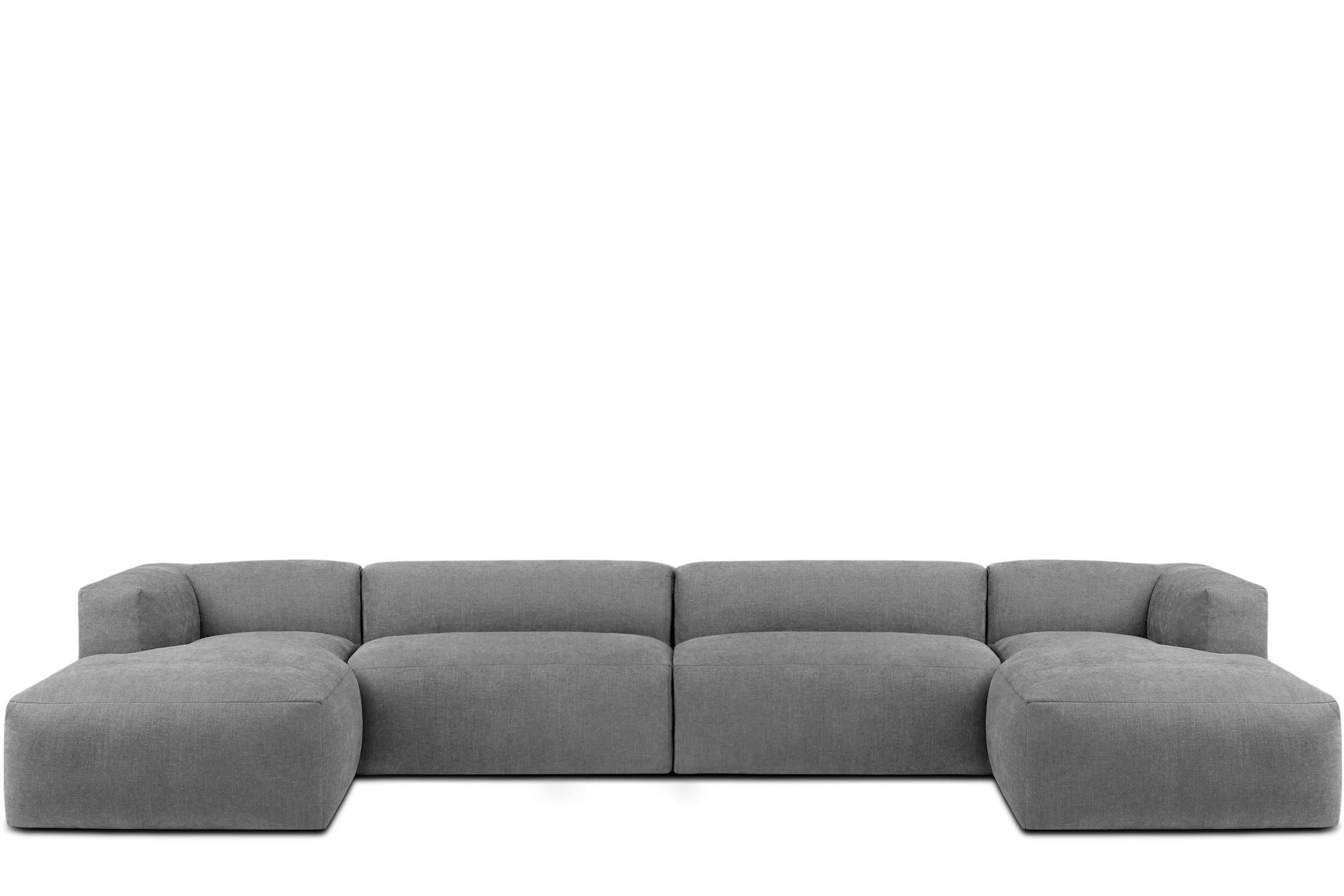PANORAMA-ECKSOFA BUFFO 7/8 Sitzer mit extrem weicher Sitzfläche, Gewebestoff, hell aschfahl - Hellgrau/Grau, Textil (424/73/180cm) - KONSIMO®
