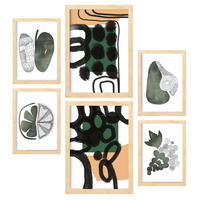 POSTER Set Mit 6 Balmy Greens In Blume Zusammenfassung A3 & A4 Rahmen Aus Hellem Holz - Beige, Papier (29/3cm) - Nacnic
