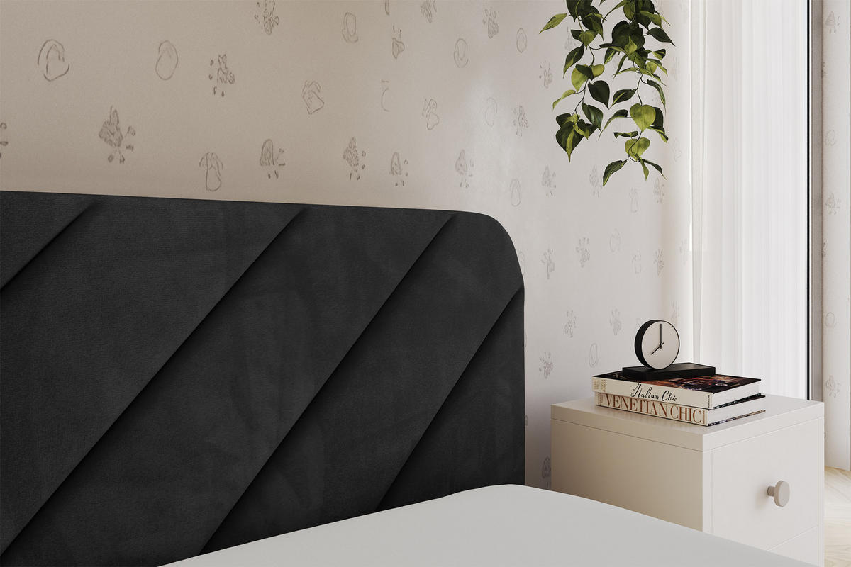 EINZELLBETT Jugendbett mit Bettkasten und Matratze H3/H4, Links - FIKY 90x200 Schwarz - Schwarz, Holzwerkstoff/Textil (90/200cm) - ALTDECOR