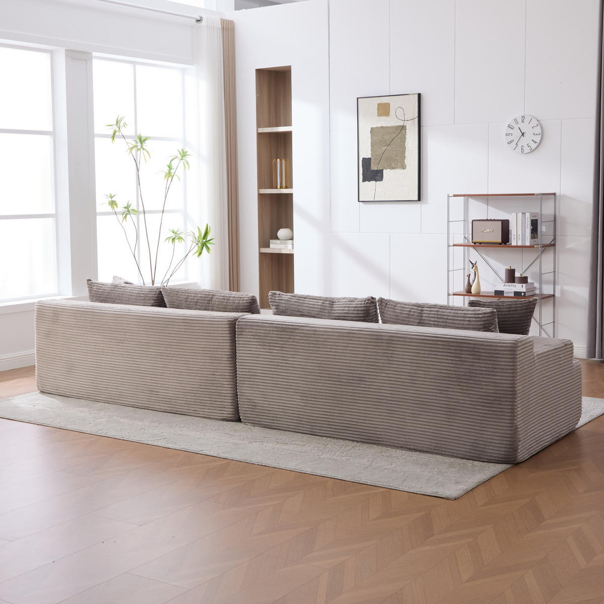 SOFAELEMENT 334/99/74.5 cm Grau Chenille mit 30D hochelastischem Schaumstoff und rutschfestem Bode - Grau, Textil (99/74.5/344cm) - Oxeza