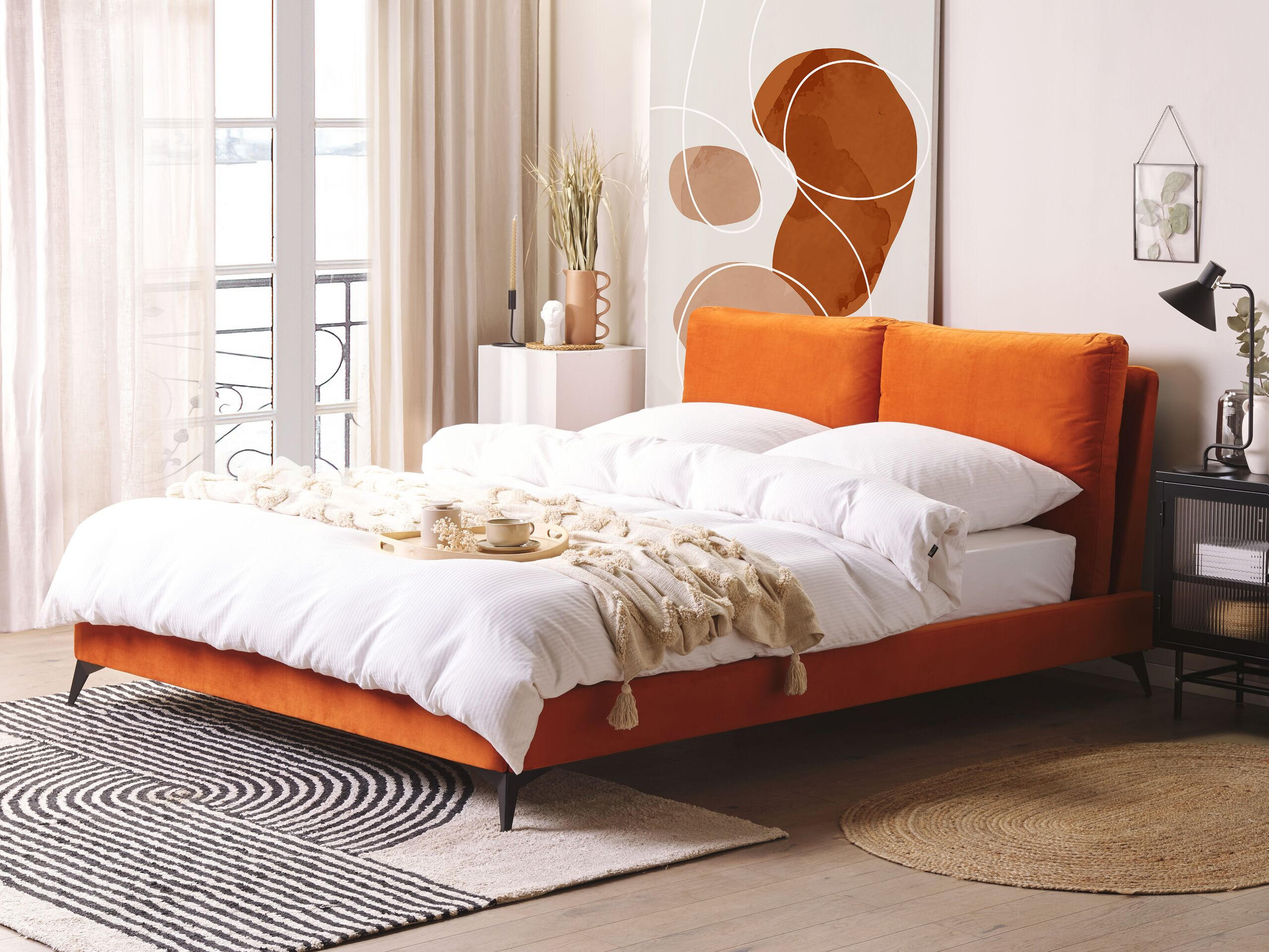 POLSTERBETT 160/200cm Orange Melle - Orange, Textil (160/200cm) - Beliani