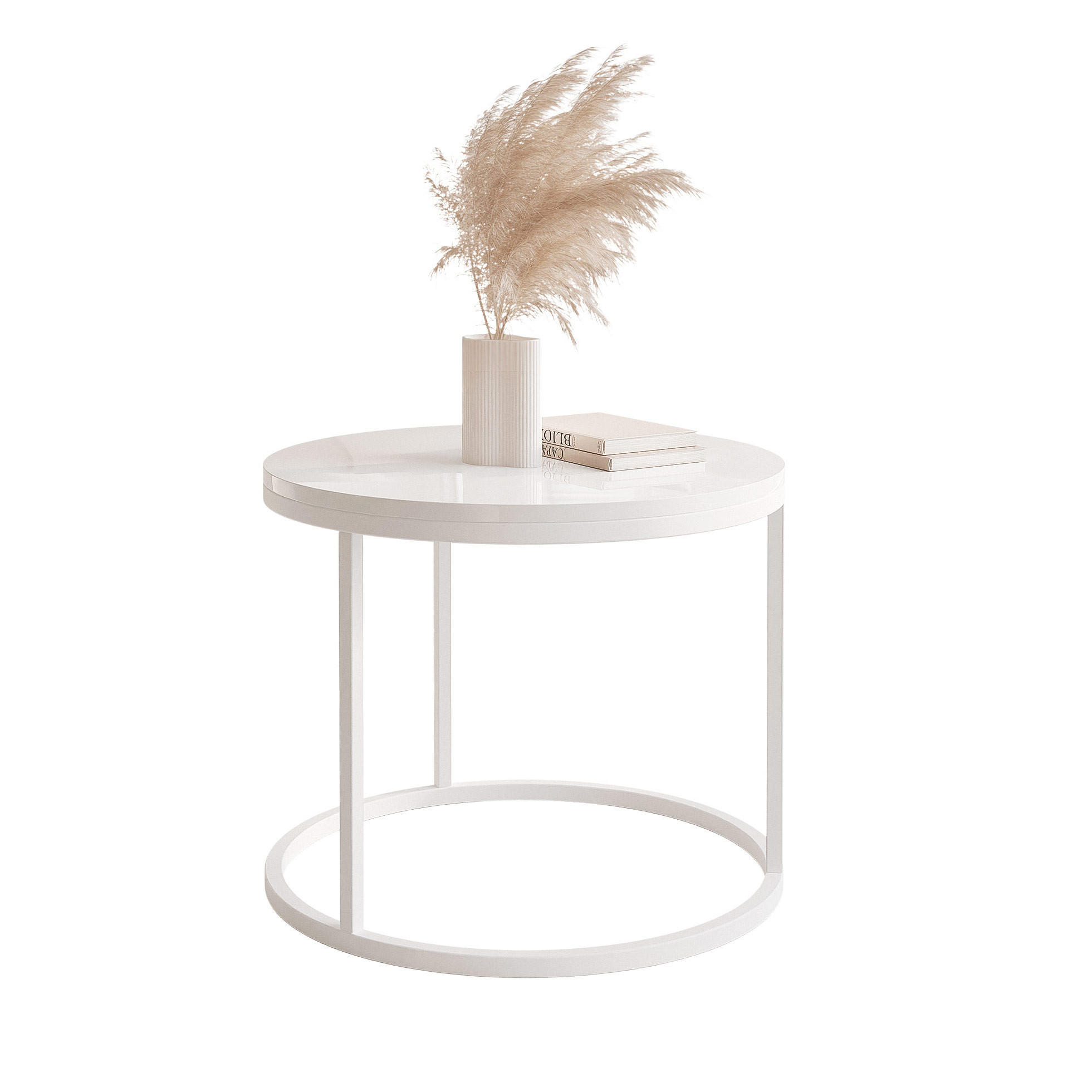 COUCHTISCH 50 cm rund Weiß Hochglanz, Weiß Gestell - Weiß Hochglanz, Holzwerkstoff (50/50/42cm) - Idohome