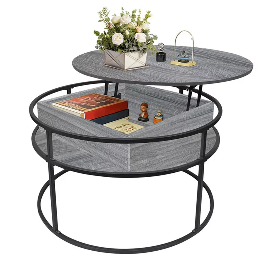 COUCHTISCH rund 80 cm Lift-Top Holz Beistelltisch Grau - Grau, Holz (80/80/60cm) - Kaket