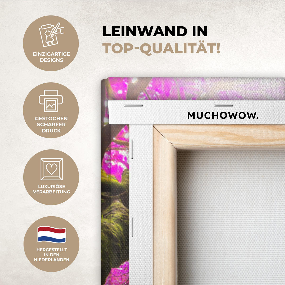 LEINWANDBILD Wasserfall mit bunten Blumen und Bäumen - Natur - Dschungel 90x140 cm - Waldgrün, Textil (90/140cm) - MuchoWow