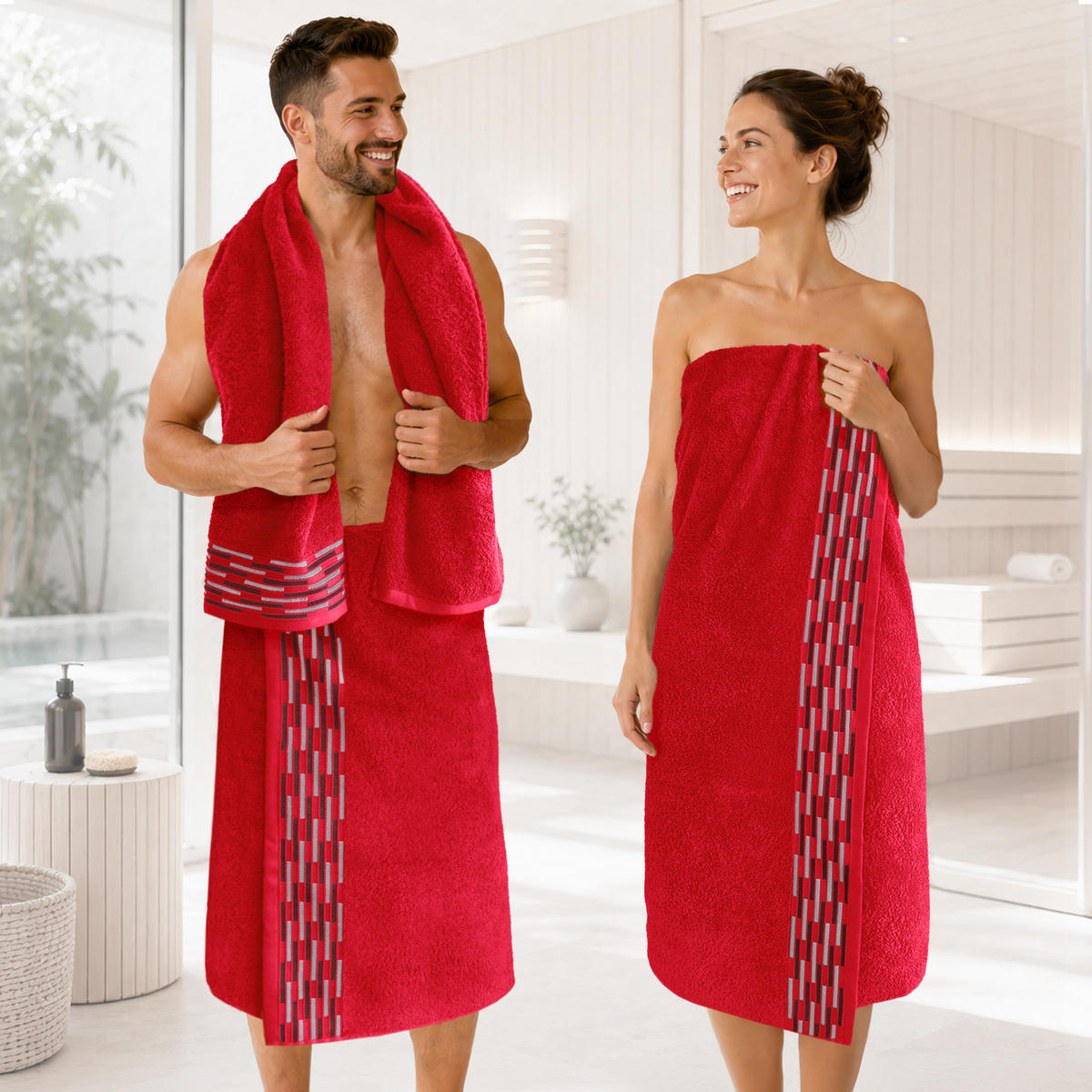 BADETUCH extra groß Lugano Rot 90x180 cm - Rot, Textil (90/180cm) - Lashuma